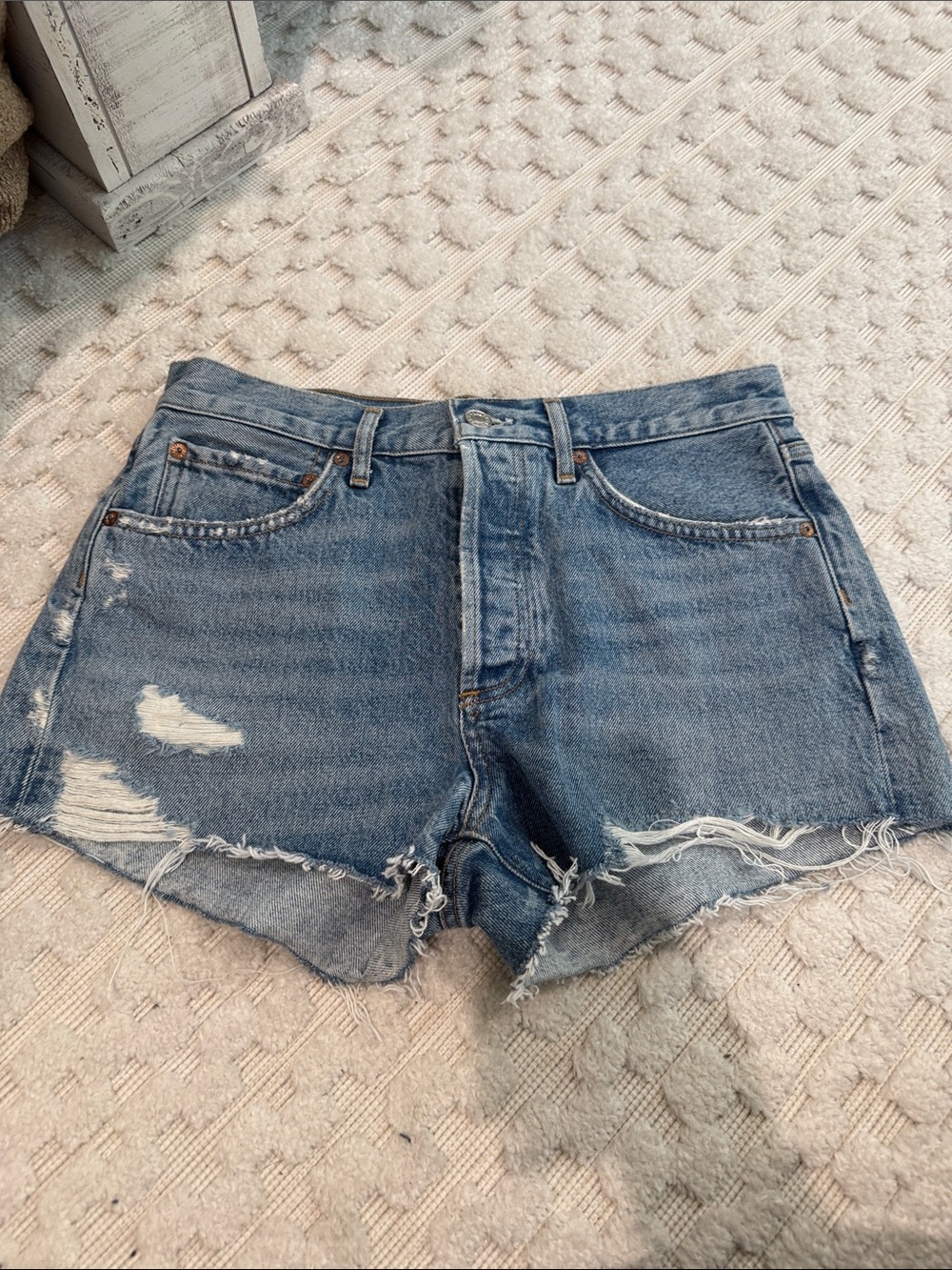 AGOLDE Light Blue Distressed Cutoff Jean Shorts